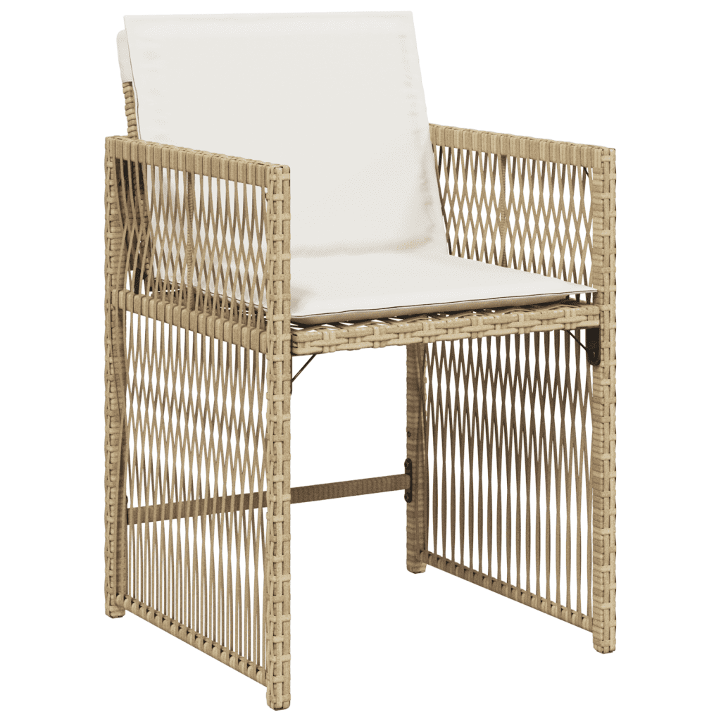 7 Piece Garden Dining Set with Cushions Beige Poly Rattan