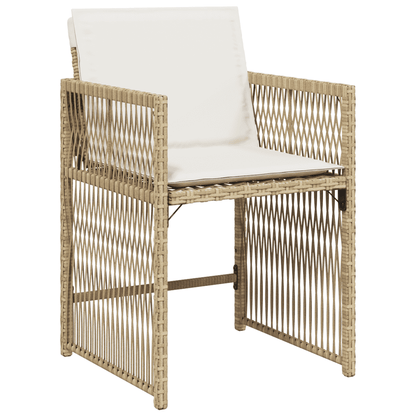 7 Piece Garden Dining Set with Cushions Beige Poly Rattan