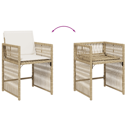7 Piece Garden Dining Set with Cushions Beige Poly Rattan