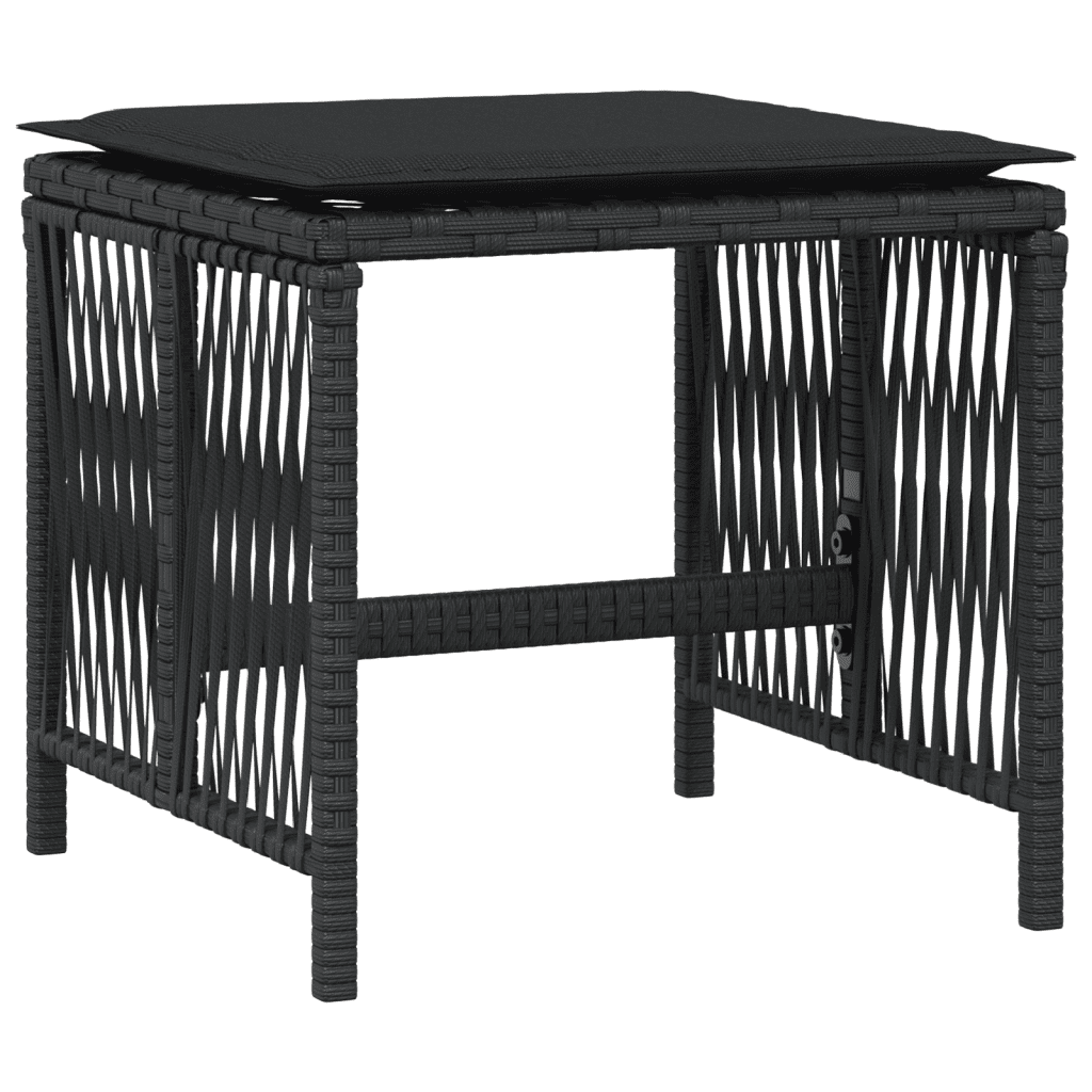9 Piece Garden Dining Set with Cushions Black Poly Rattan
