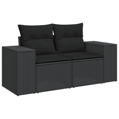 11 Piece Garden Dining Set with Cushions Black Poly Rattan