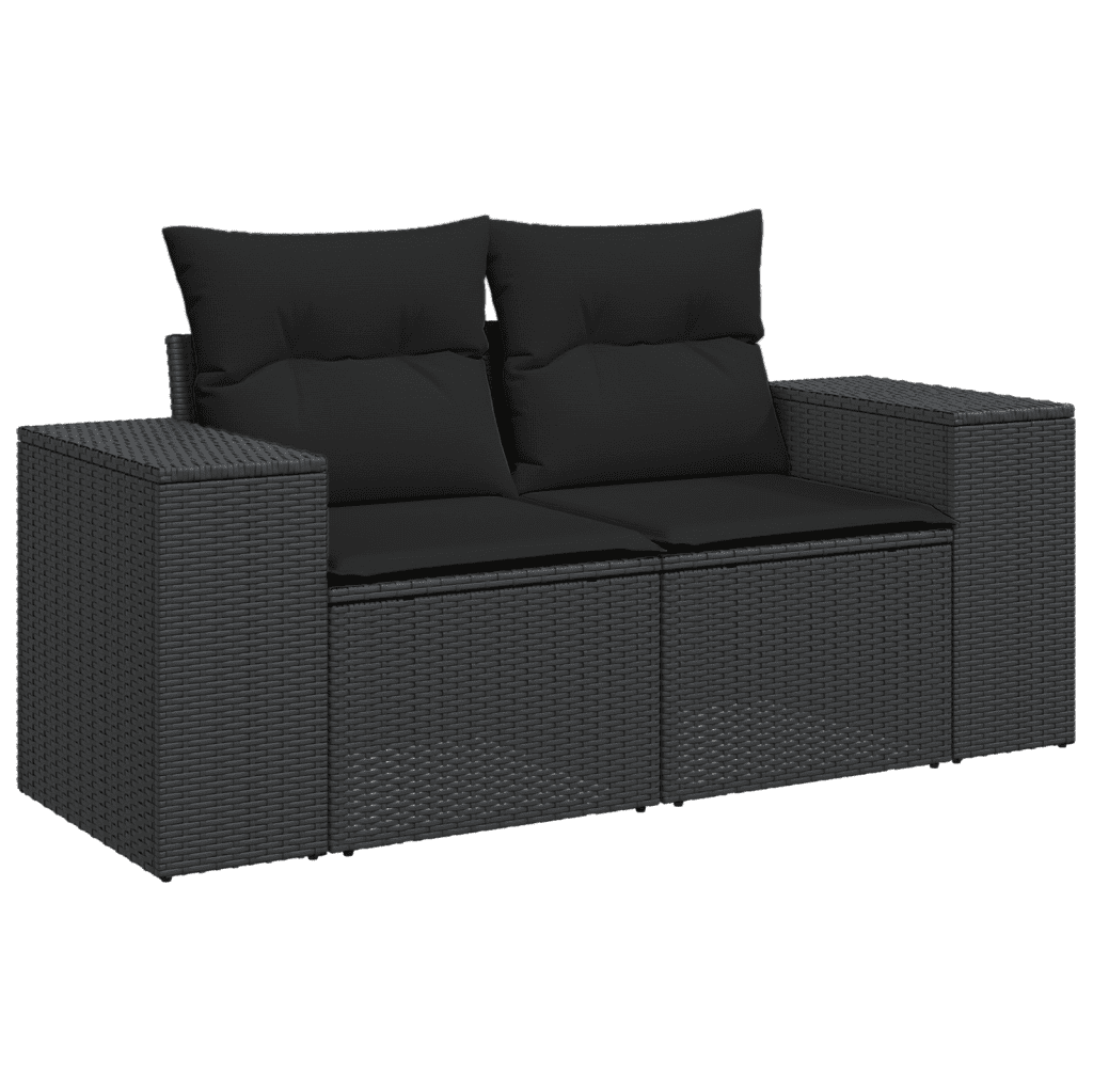 15 Piece Garden Dining Set with Cushions Black Poly Rattan