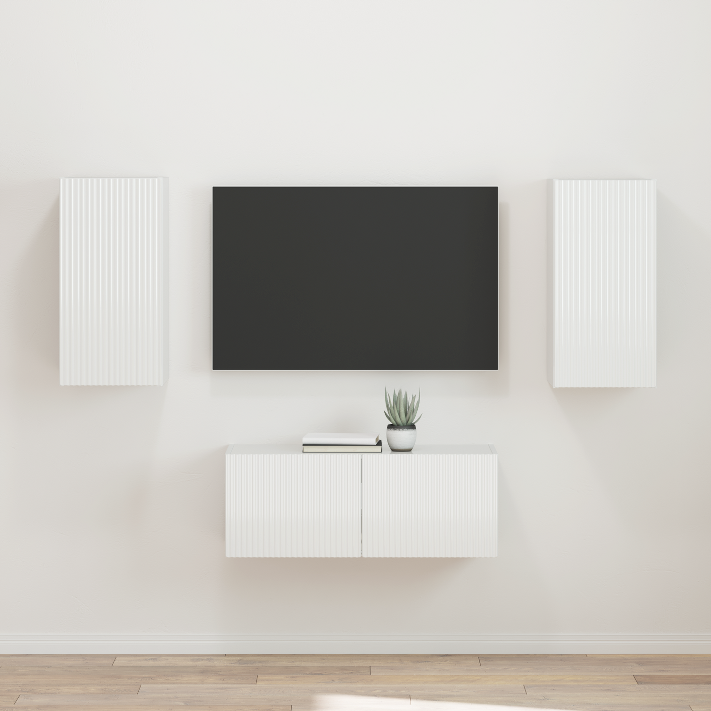 TV Cabinet Set 2 pcs High Gloss White Engineered Wood