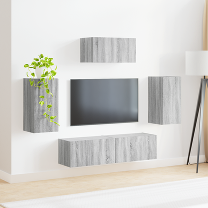 TV Cabinet Set Wall-mounted 5 pcs Grey Sonoma Engineered Wood