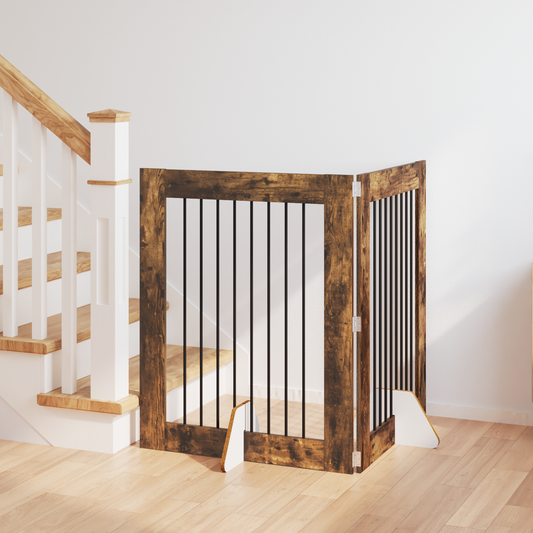 Foldable Dog Gate with Stands 2 pcs Smoked Oak 160.5 cm