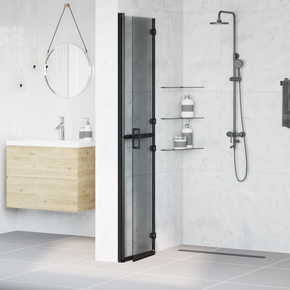 Walk-In Shower Wall Folding Black 90 x 6.5 x 190 cm