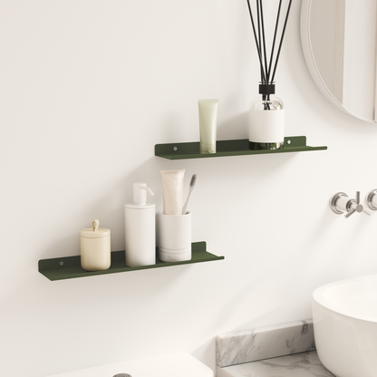 Floating Shelf 2 pcs Olive Green 40 x 8.5 x 2.5 cm Steel