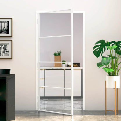 Interior Door White 93x201,5 cm Tempered Glass&Aluminium Slim