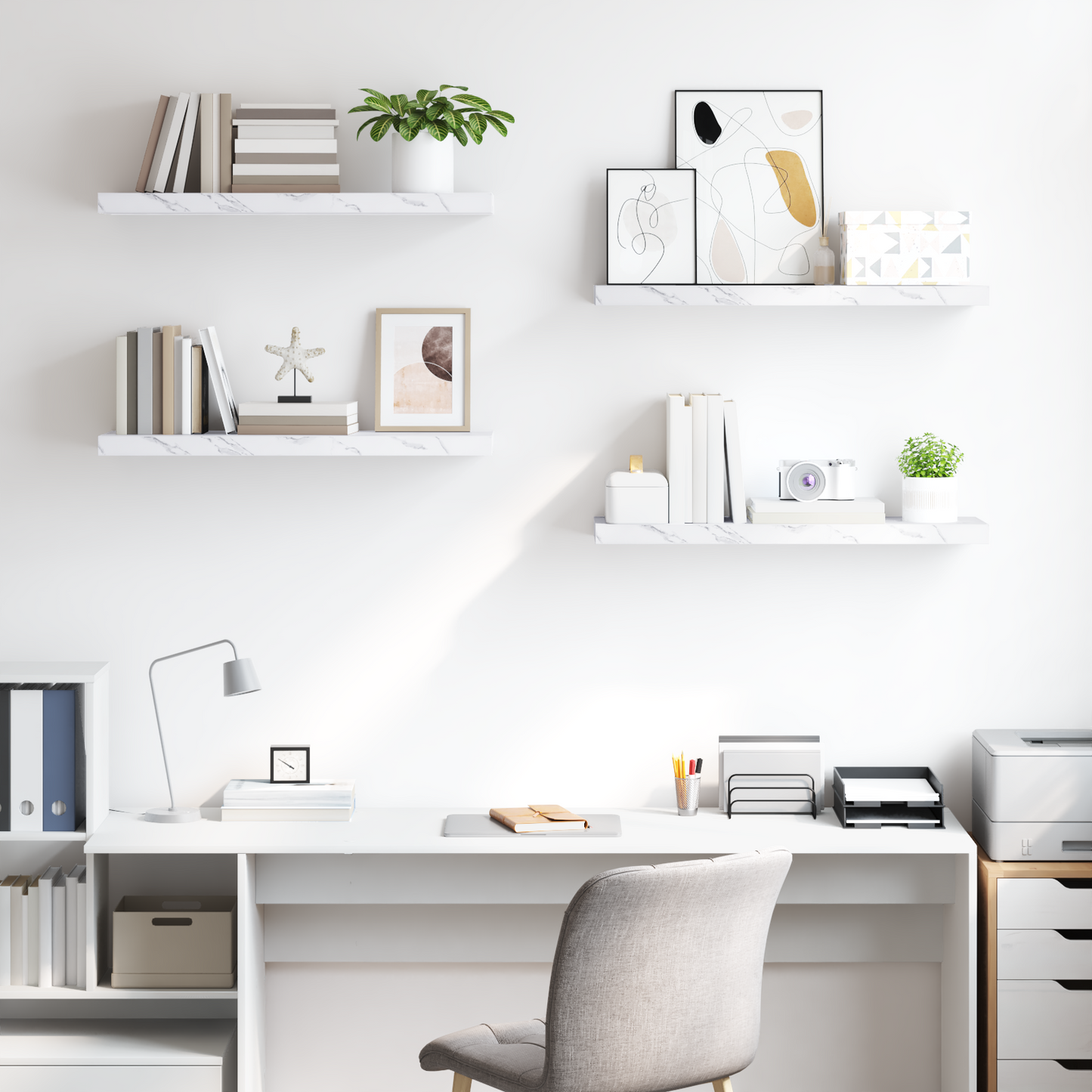 Wall Shelf 4 pcs White Marble 90 x 23.5 x 4 cm Engineered Wood