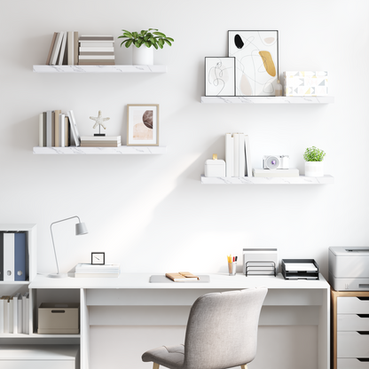 Wall Shelf 4 pcs White Marble 90 x 23.5 x 4 cm Engineered Wood