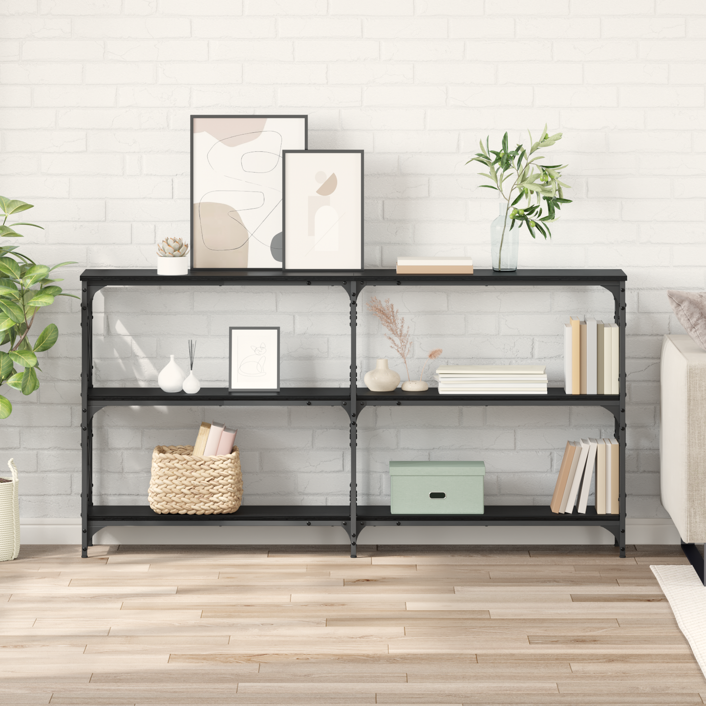 Console Table Black Oak 156 x 28 x 80.5 cm Engineered Wood