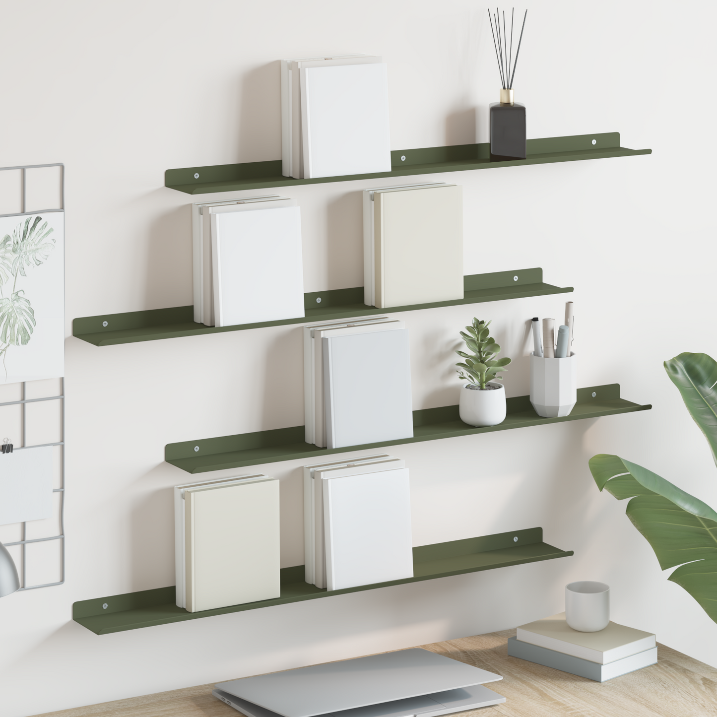 Floating Shelf 4 pcs Olive Green 80 x 9 x 2.5 cm Steel
