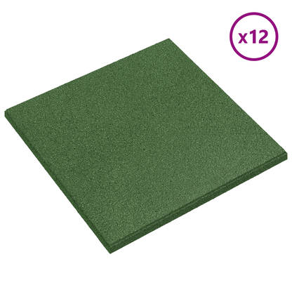 Fall Protection Tiles 12 pcs Green 50 x 50 cm Rubber