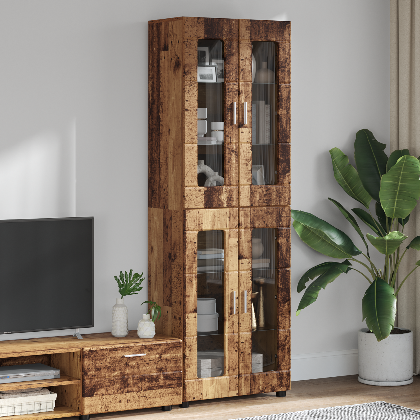 Highboard FLORIN Old Wood 60 x 35 x 182 cm Engineered Wood