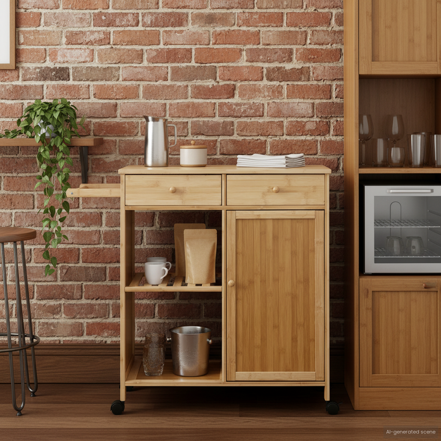 Kitchen Trolley with Wheels Natural 90.5 x 36 x 86.5 cm Bamboo
