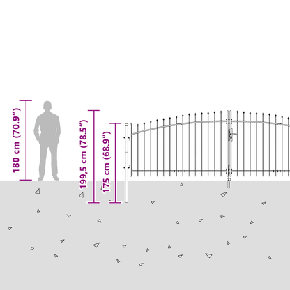 Double Gate with Lock Woerden Grey 400 x 199.5 cm Steel