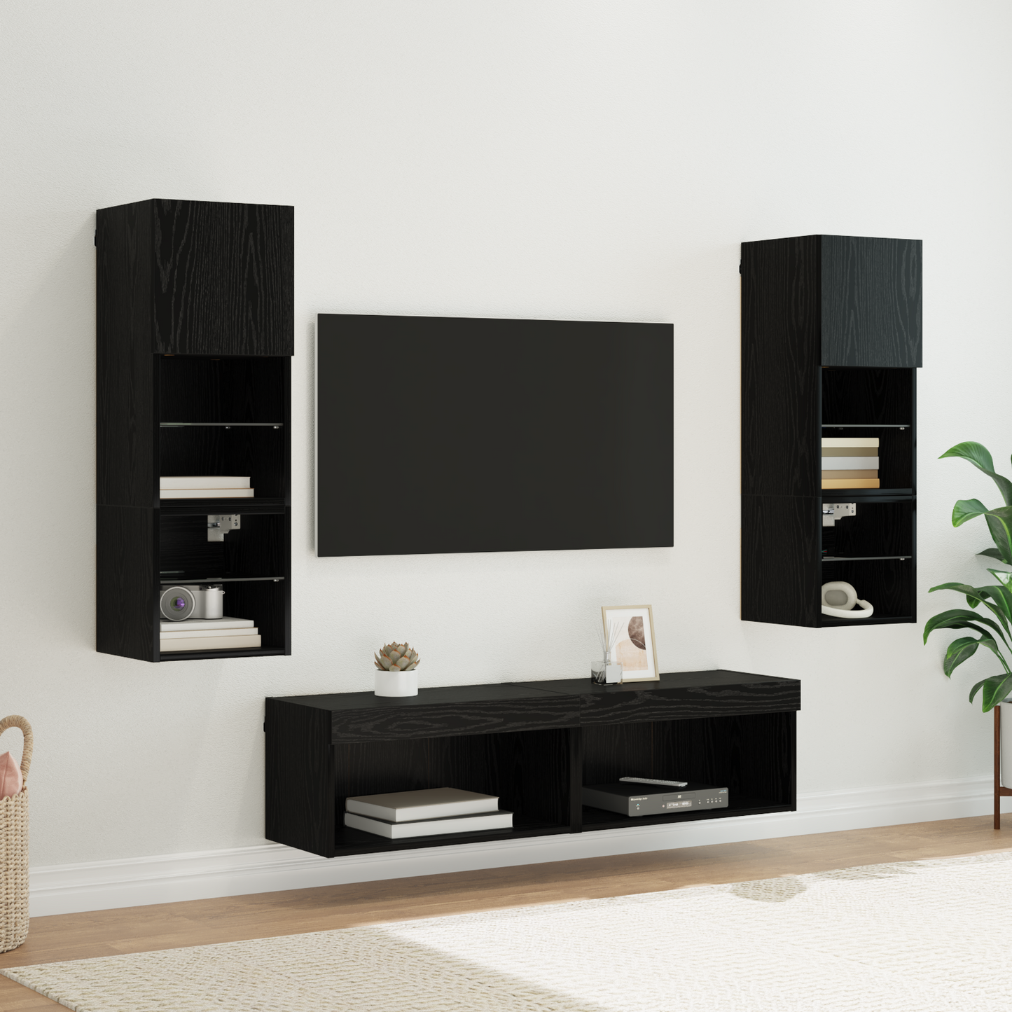 TV Wall Unit Wall-mounted 6 pcs Black Oak Engineered Wood