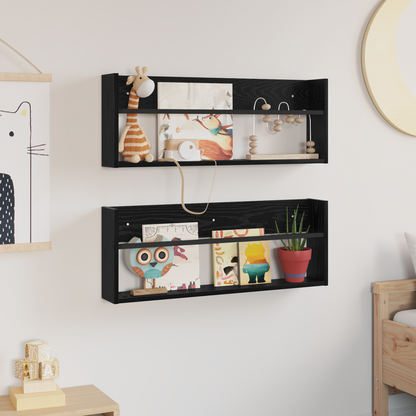Magazine Rack 2 pcs Black Oak 80 x 12 x 30 cm Engineered Wood