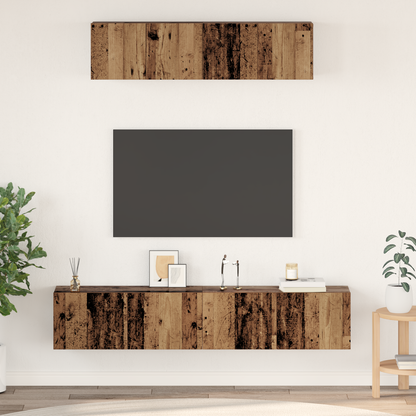 TV Cabinet Set Wall-mounted 4 pcs Old Wood Engineered Wood