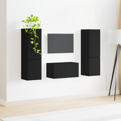 TV Cabinet Set 5 pcs Black Engineered Wood