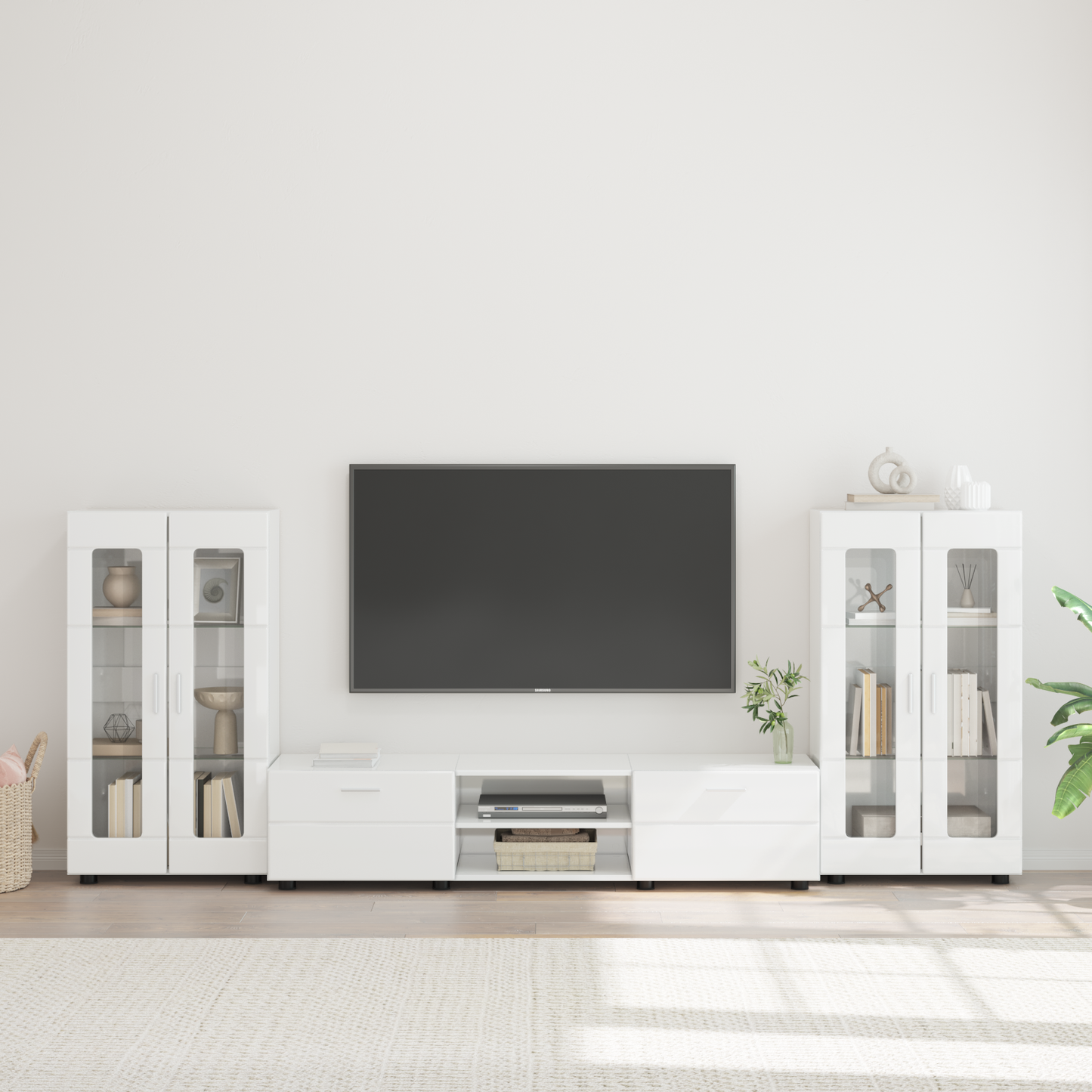 TV Cabinet Set FLORIN 3 pcs High Gloss White Engineered Wood