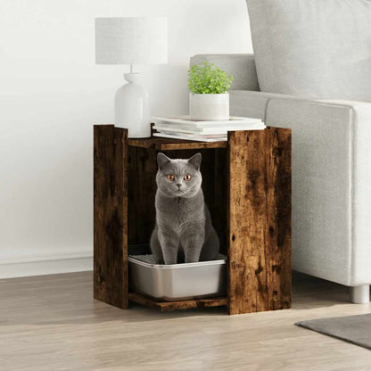 Cat Litter Box Enclosure Smoked Oak 42x42x51 cm Engineered Wood