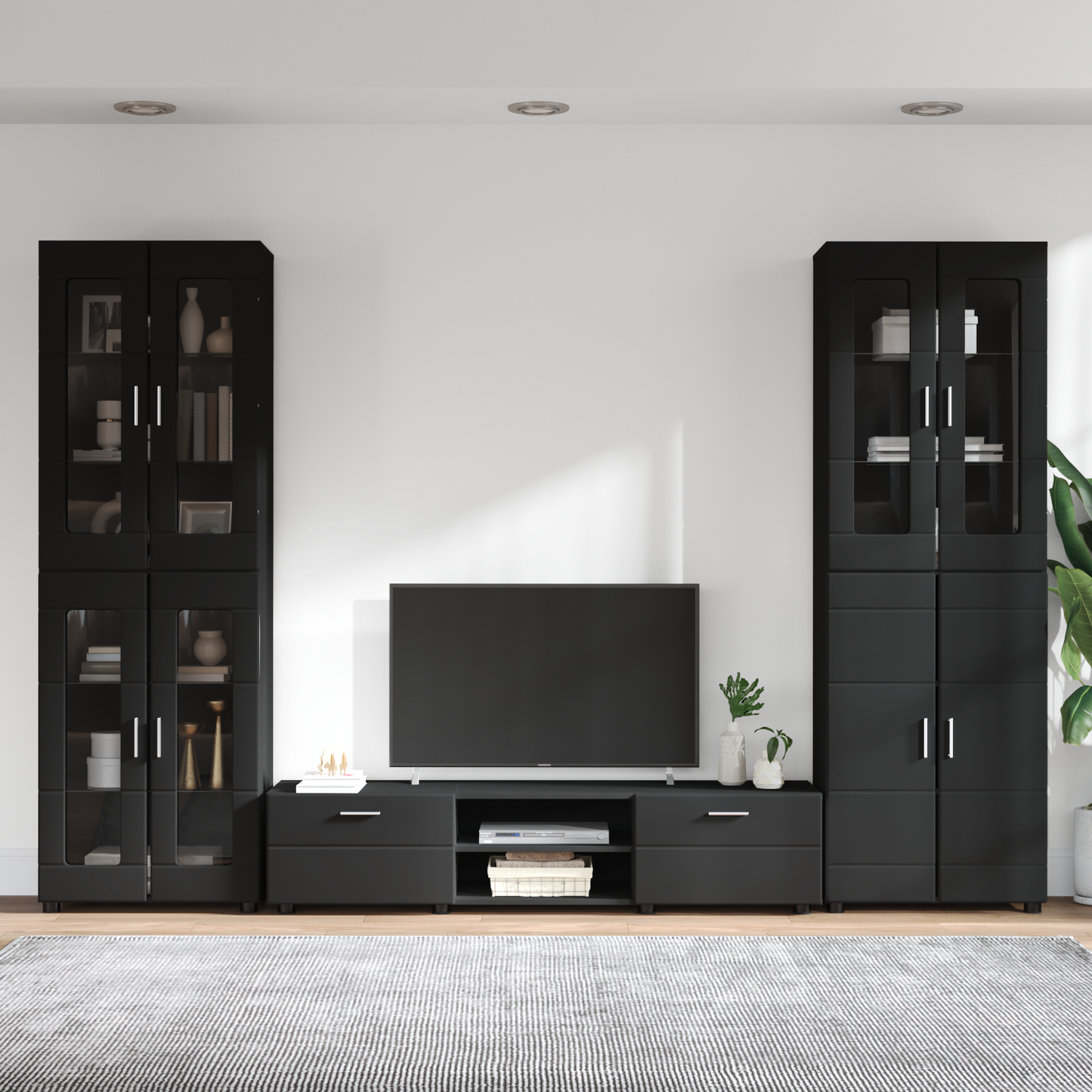 TV Cabinet Set with Drawer FLORIN 3 pcs Black Engineered Wood