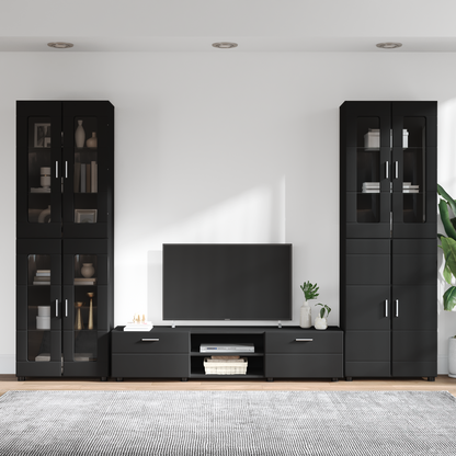 TV Cabinet Set with Drawer FLORIN 3 pcs Black Engineered Wood