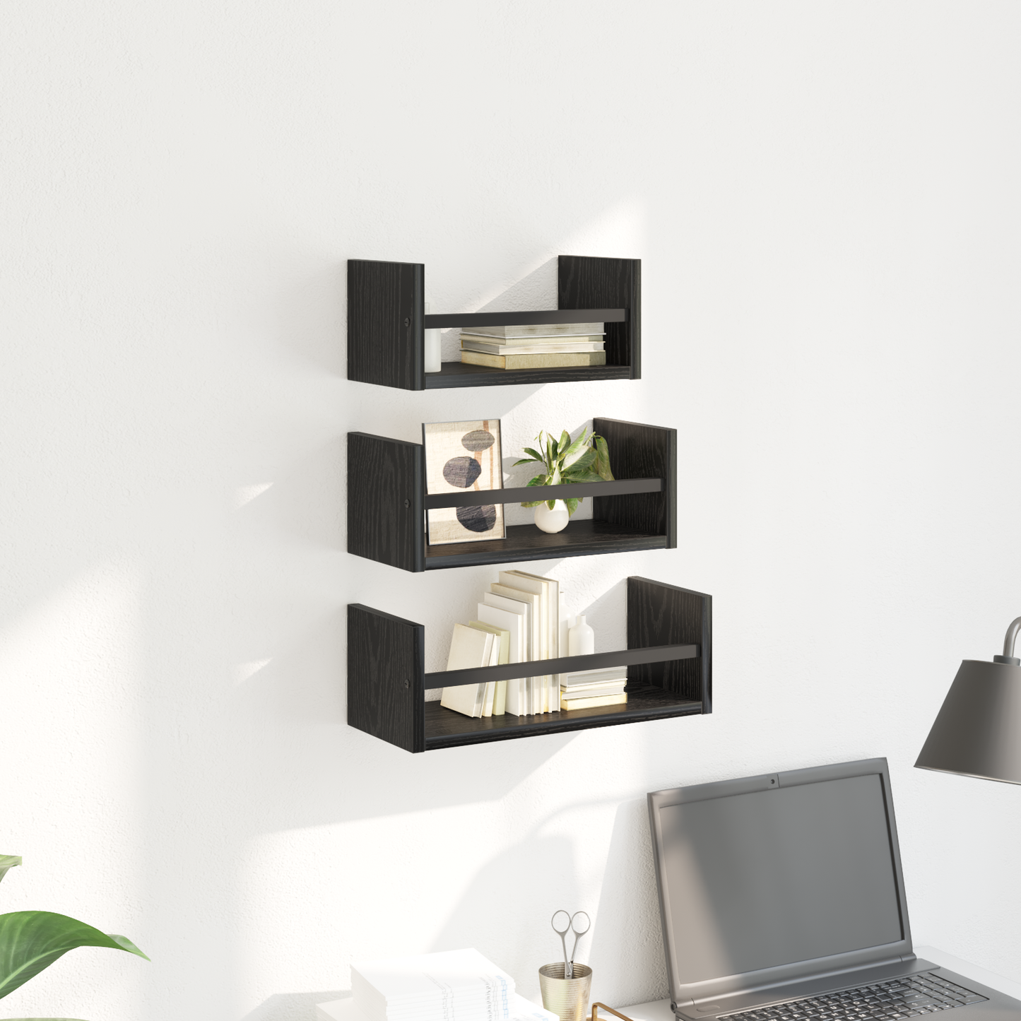 Wall Shelf Set 3 pcs Black Oak 40 x 16 x 14 cm Engineered Wood