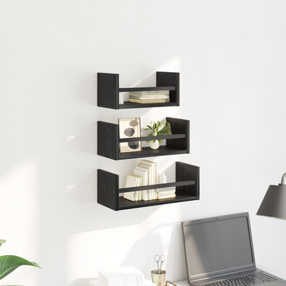 Wall Shelf Set 3 pcs Black Oak 40 x 16 x 14 cm Engineered Wood