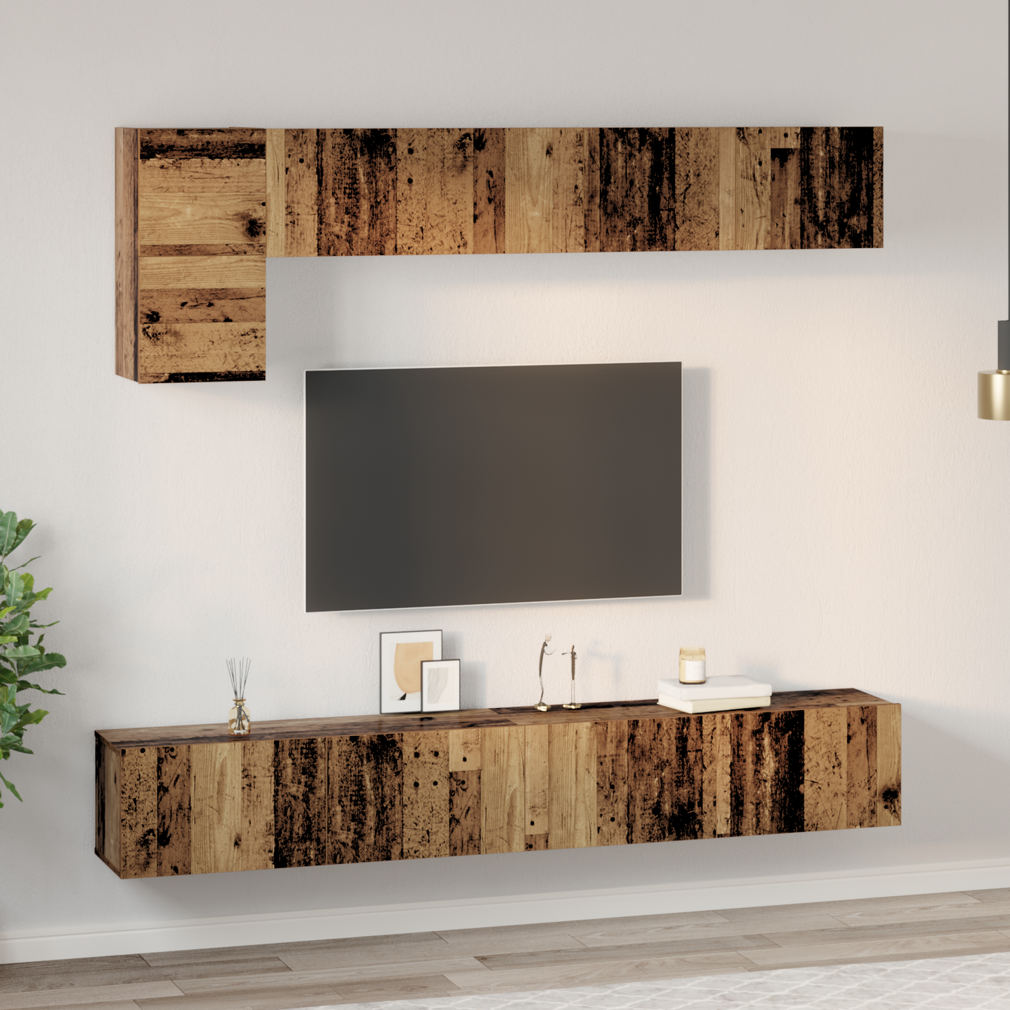 TV Cabinet Set Wall-mounted 5 pcs Old Wood Engineered Wood
