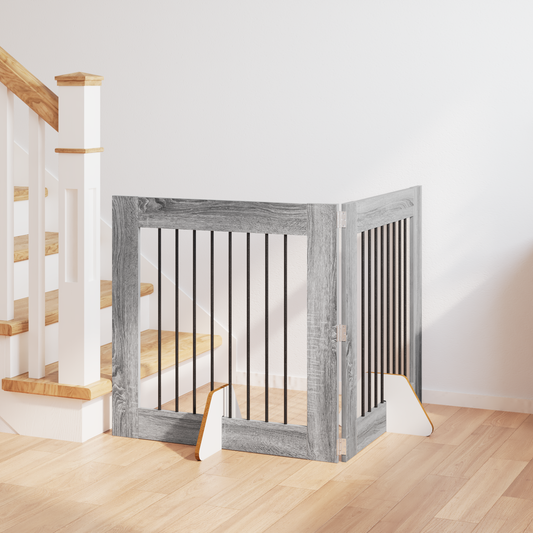 Foldable Dog Gate with Stands 2 pcs Grey Sonoma 160.5 cm