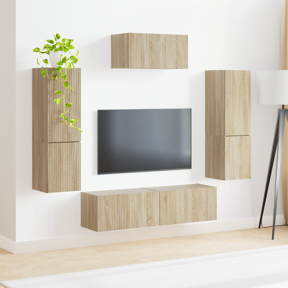 TV Cabinet Set Wall-mounted 4 pcs Sonoma Oak Engineered Wood