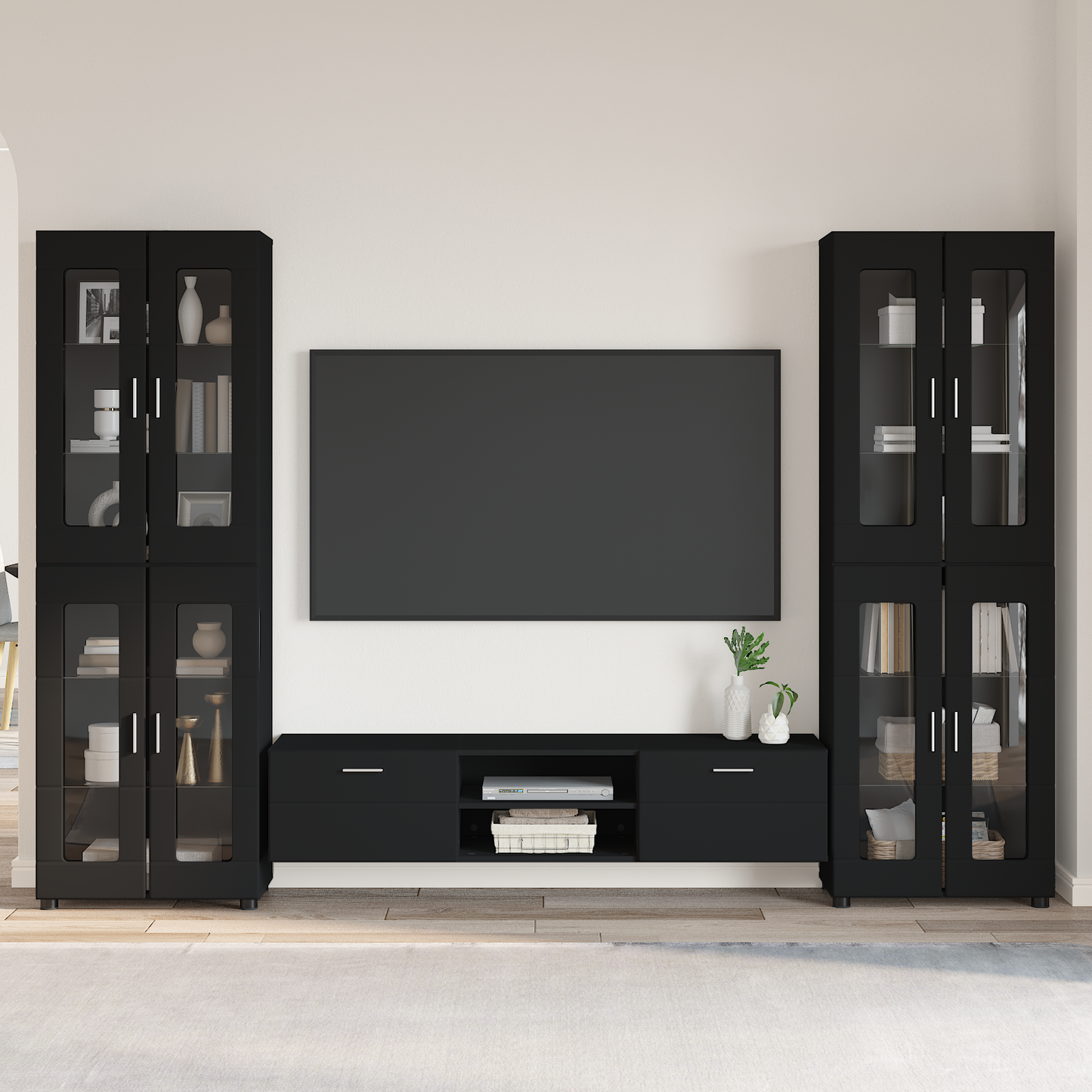 TV Cabinet Set with Drawer FLORIN 3 pcs Black Engineered Wood