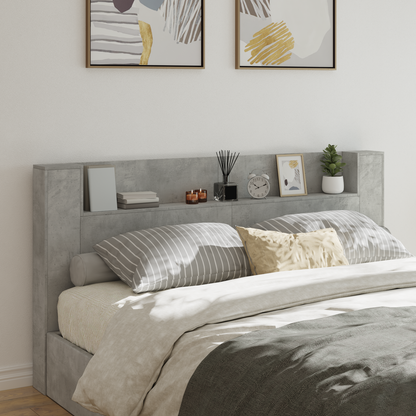 Storage Headboard with LED Concrete Grey Engineered Wood
