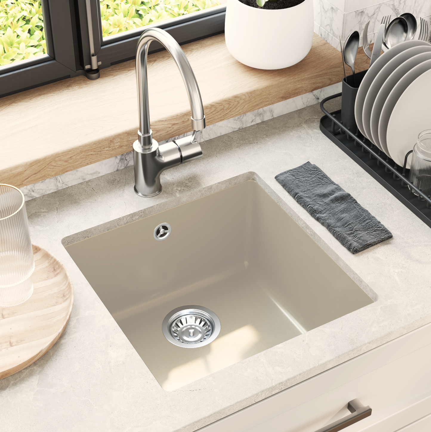 Sink Beige 430 x 460 mm 80% Quartz and 20% Resin
