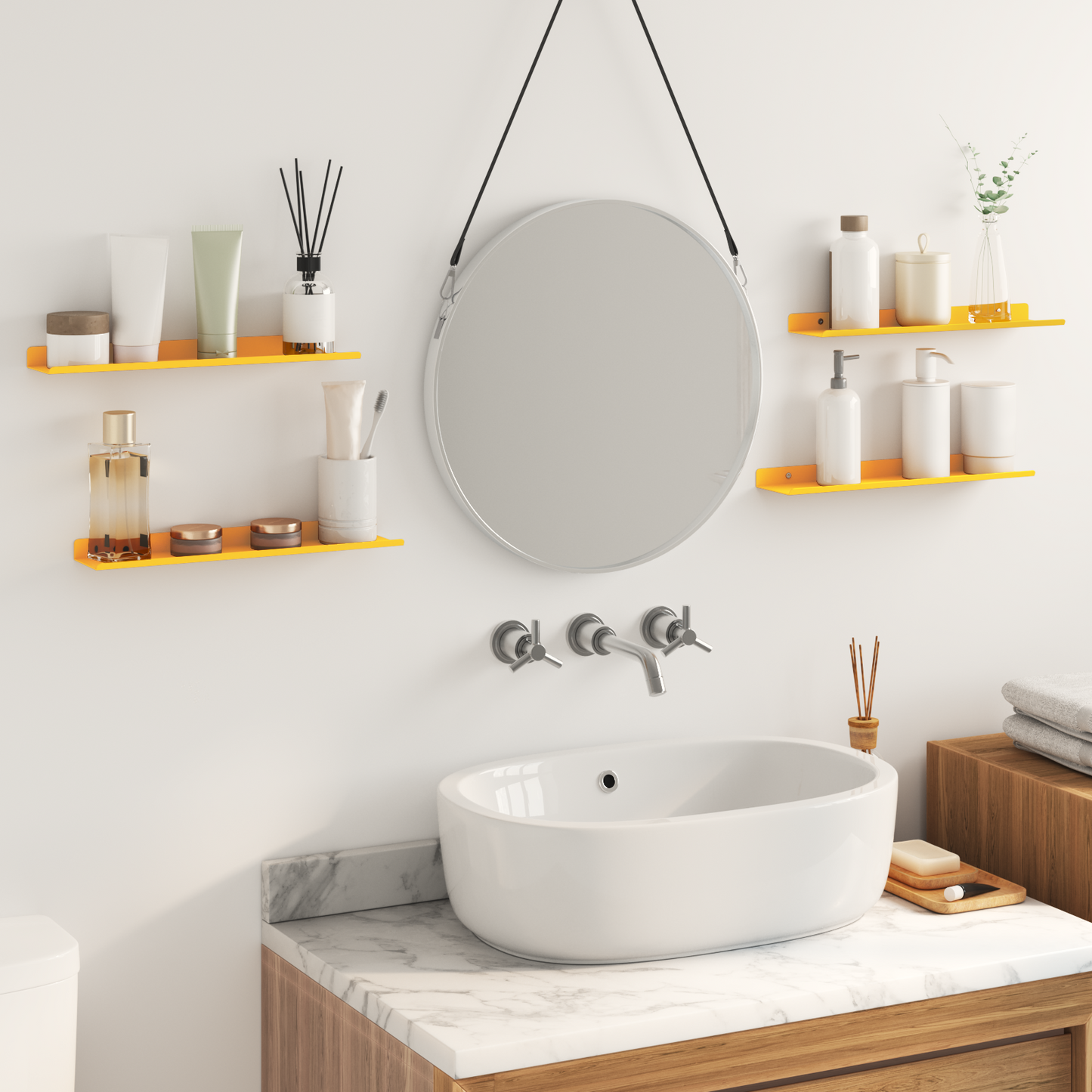 Floating Shelf 4 pcs Mustard Yellow 40 x 8.5 x 2.5 cm Steel