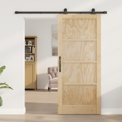 Sliding Door Natural and Black 86 x 198.5 cm Solid Pine Wood