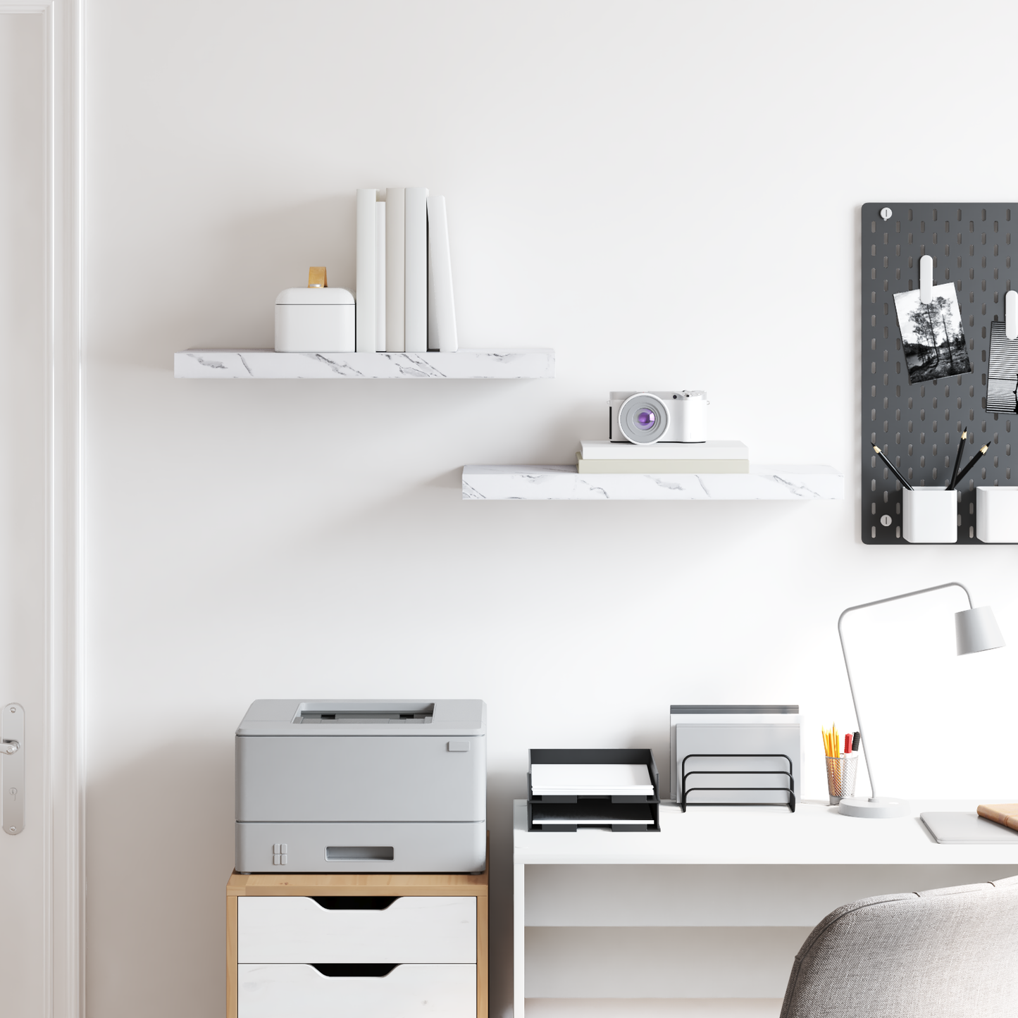 Wall Shelf 2 pcs White Marble 60 x 23.5 x 4 cm Engineered Wood