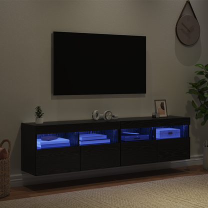 TV Wall Cabinets with LED 2 pcs Black Oak 80 x 30 x 40 cm