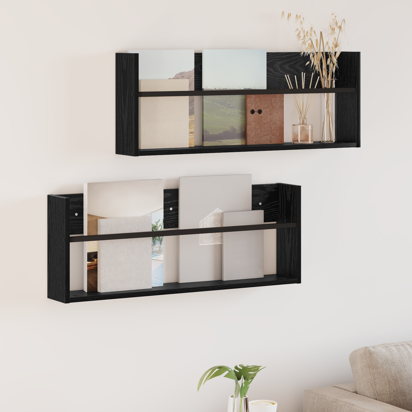 Magazine Rack 2 pcs Black Oak 80 x 12 x 30 cm Engineered Wood