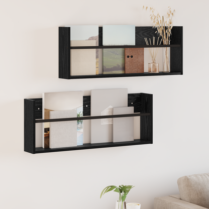Magazine Rack 2 pcs Black Oak 80 x 12 x 30 cm Engineered Wood