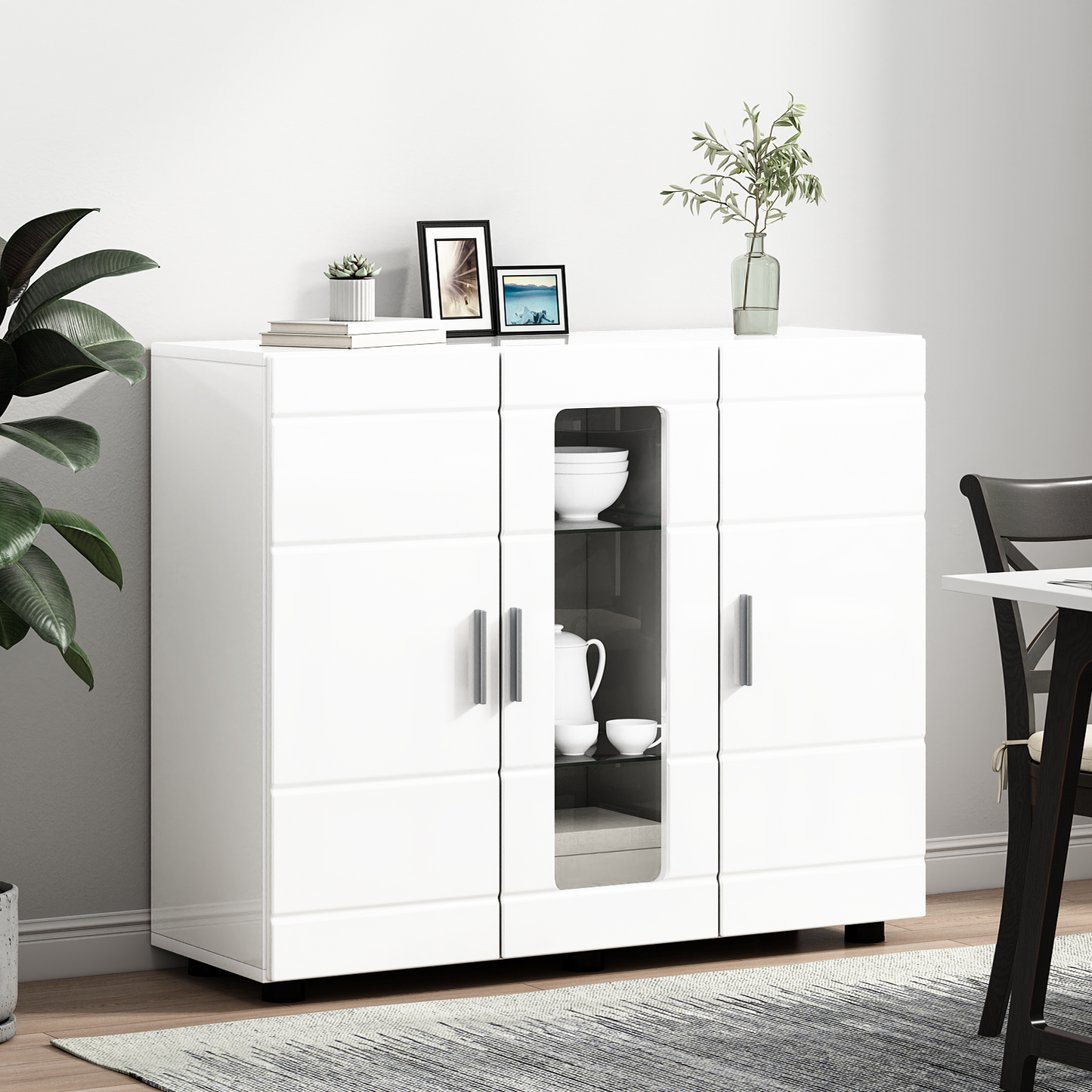 Wooden Cabinet High Gloss White Engineered Wood