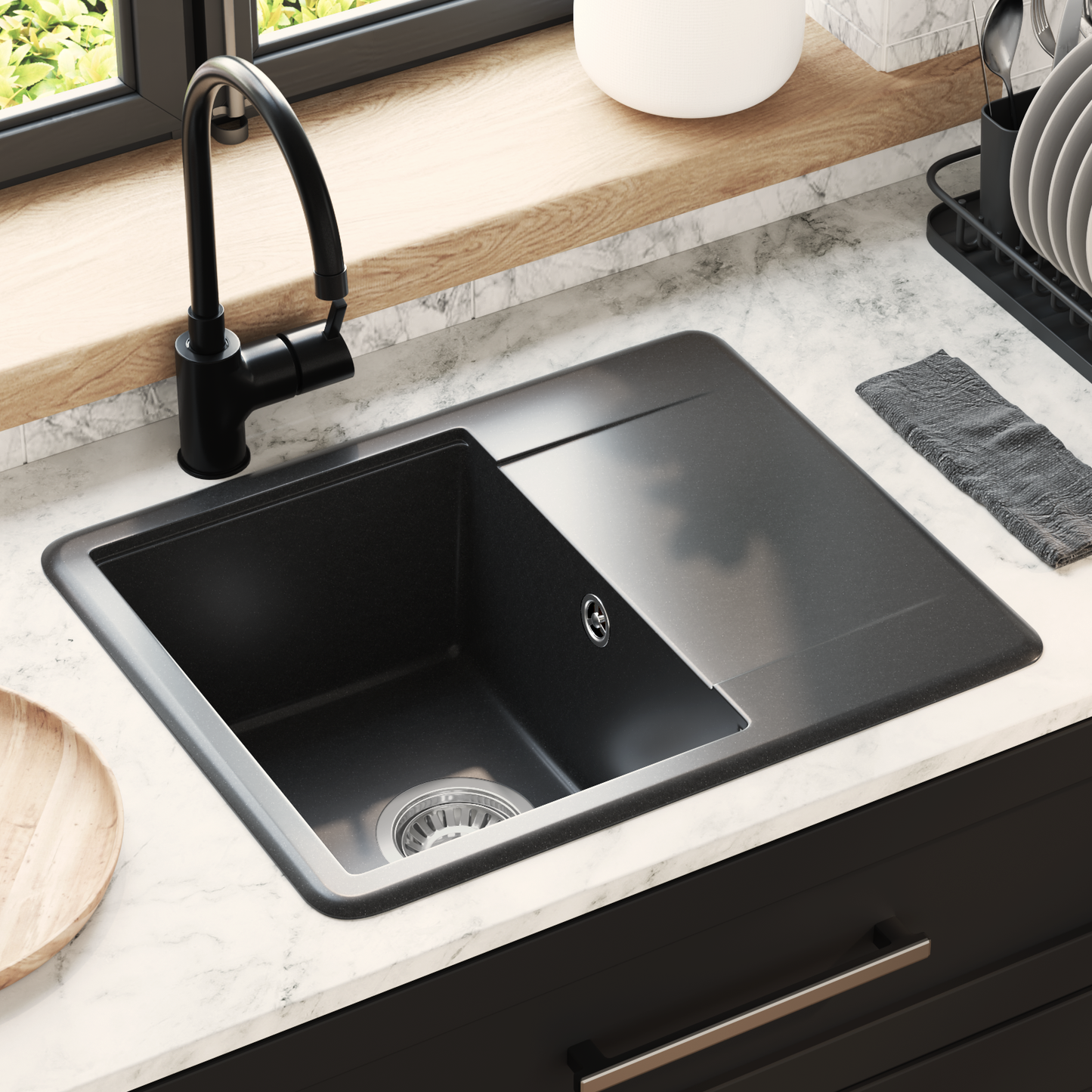 Sink Black 560 x 460 mm 80% Quartz and 20% Resin