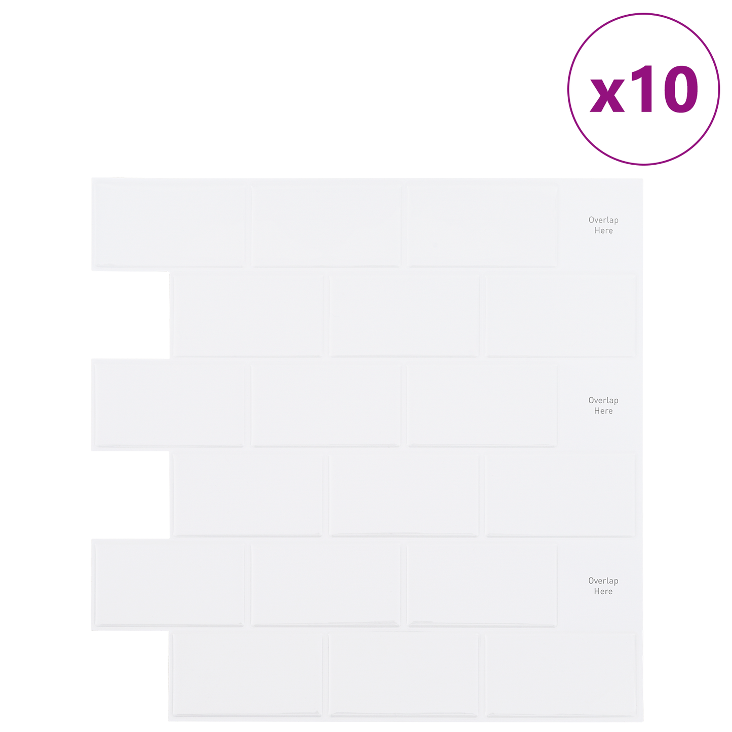 Subway Tile 10 pcs White 30 x 30 cm Polyurethane and PET