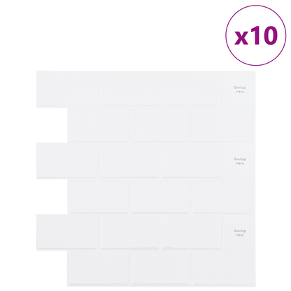 Subway Tile 10 pcs White 30 x 30 cm Polyurethane and PET