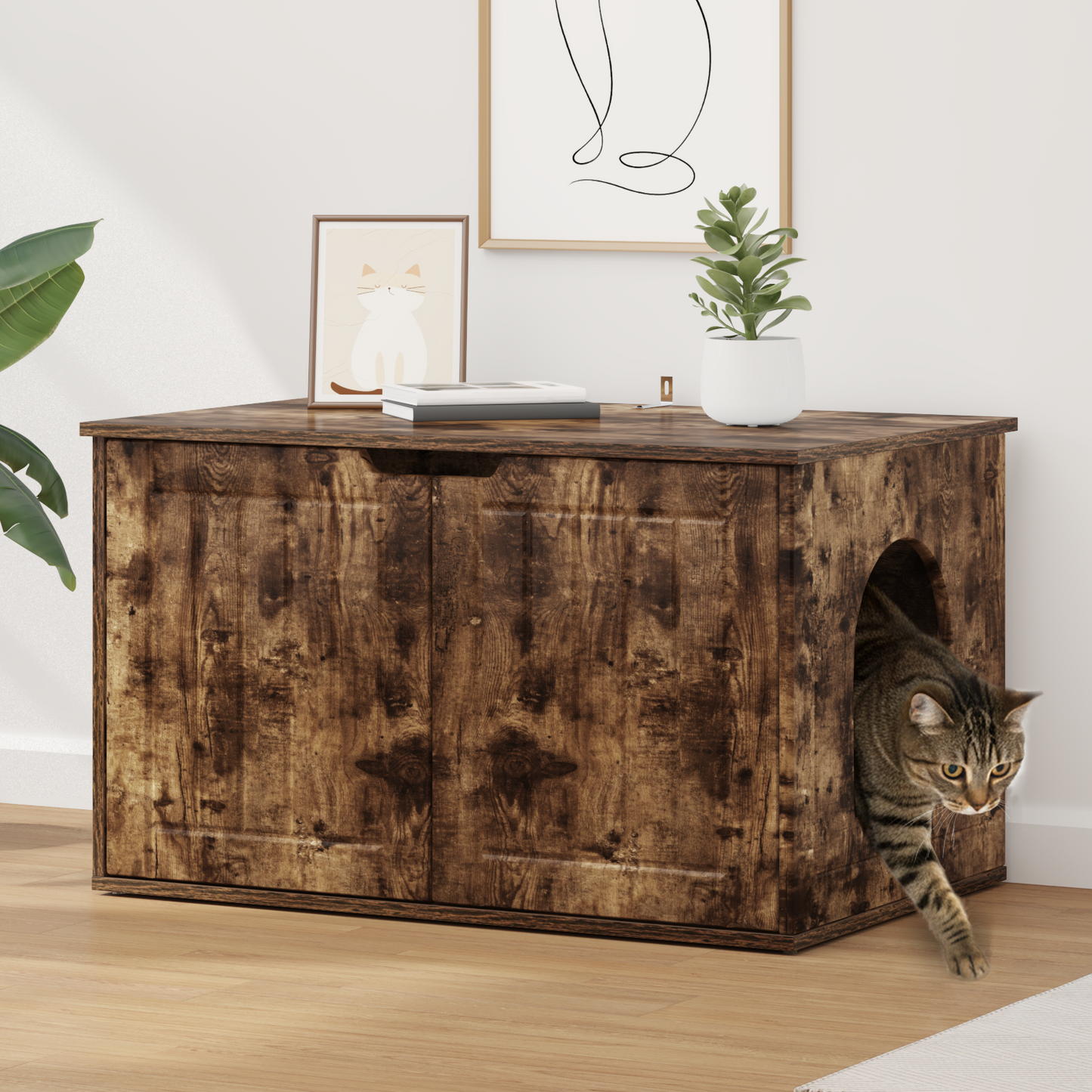 Cat House Smoked Oak 85 x 55 x 50.5 cm Engineered Wood
