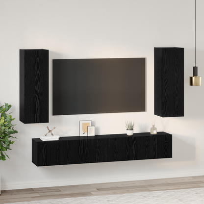 TV Cabinet Set Wall-mounted 5 pcs Black Oak Engineered Wood