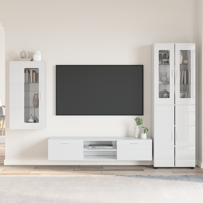 TV Cabinet Set FLORIN 3 pcs High Gloss White Engineered Wood