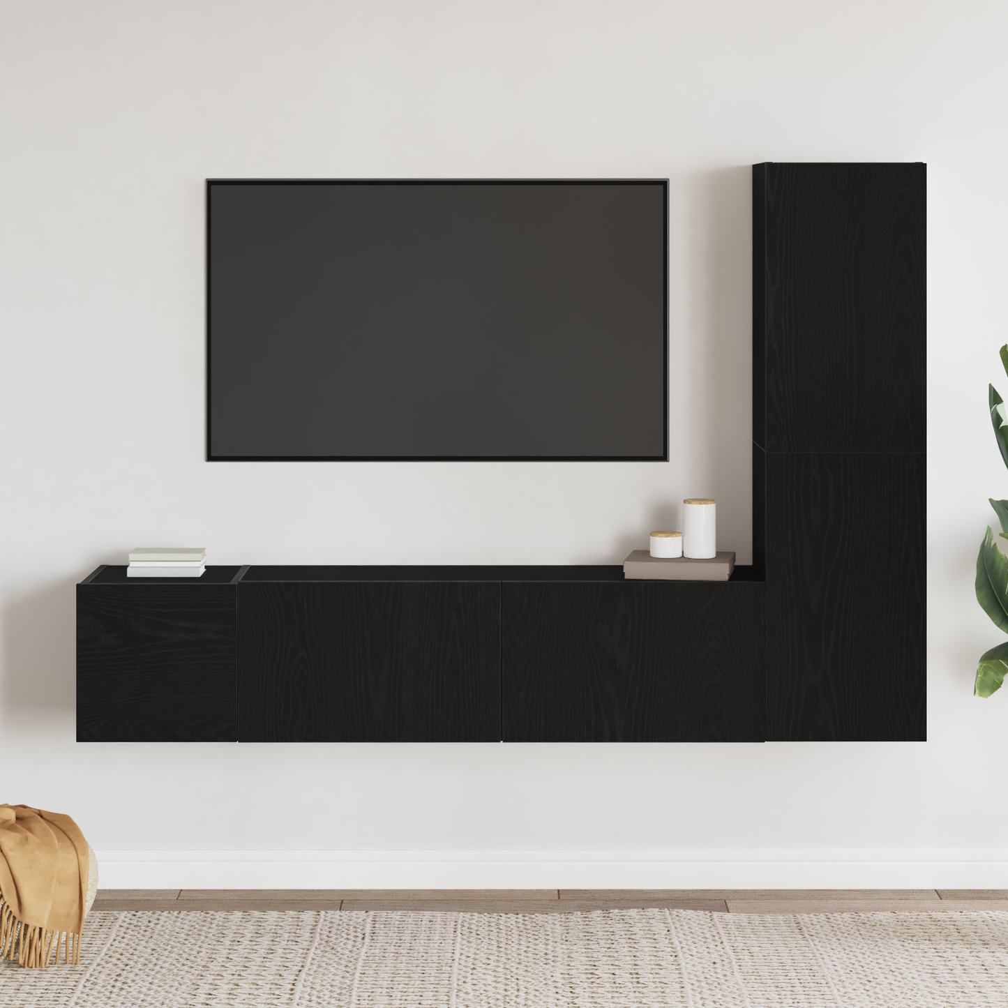 TV Cabinet Set Wall-mounted 4 pcs Black Oak 130.5 x 30 x 140 cm